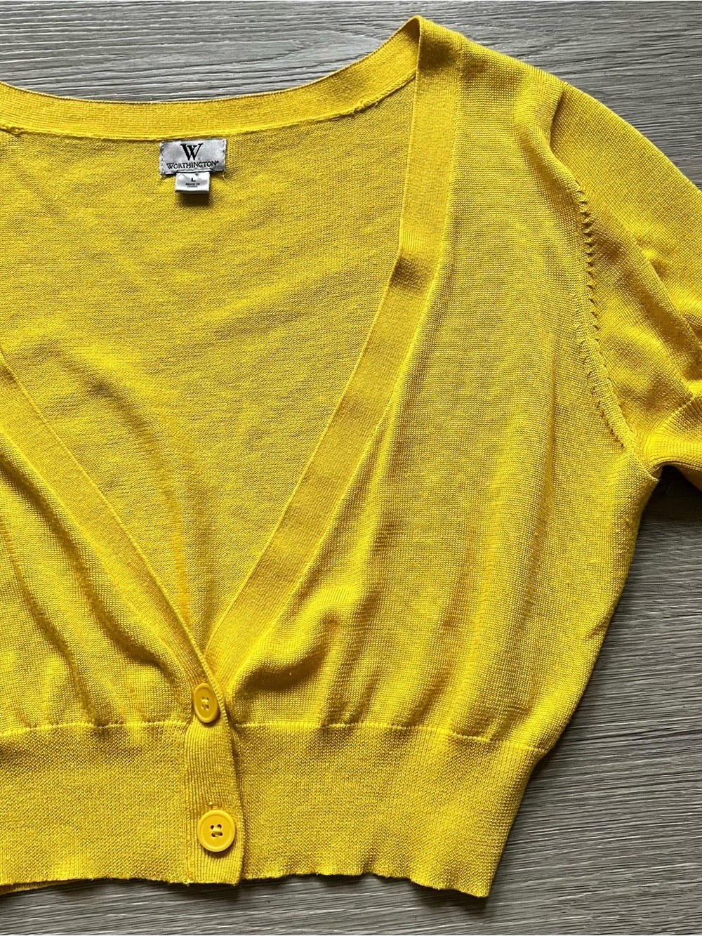 Worthington Yellow V-Neck Cropped Shrug Cardigan